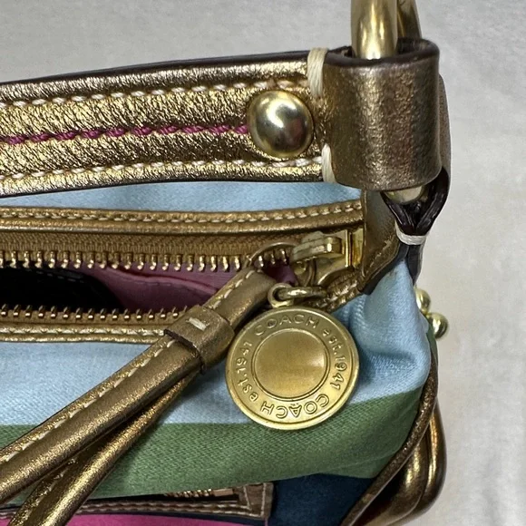 Coach Legacy Stripe Kiss Lock Pocket Zipper Hobo Handbag (RARE) (Mini Size) - Picture 13 of 15